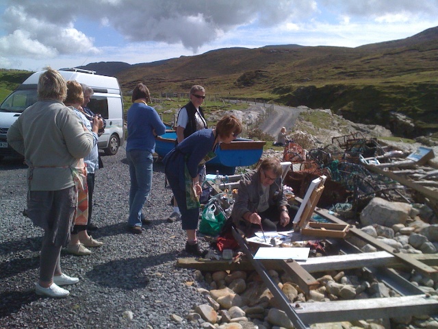 Artist Conal McIntyre with the marine painting class in the field at Port, Co. Donegal.
